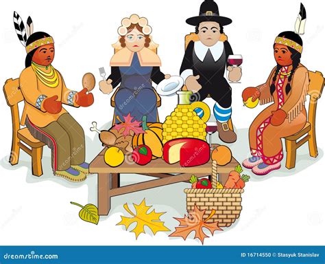 Thanksgiving Pilgrims With Blank Banner Vector Illustration ...