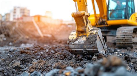 Premium Photo Excavator Bucket Digging Through Construction Rubble