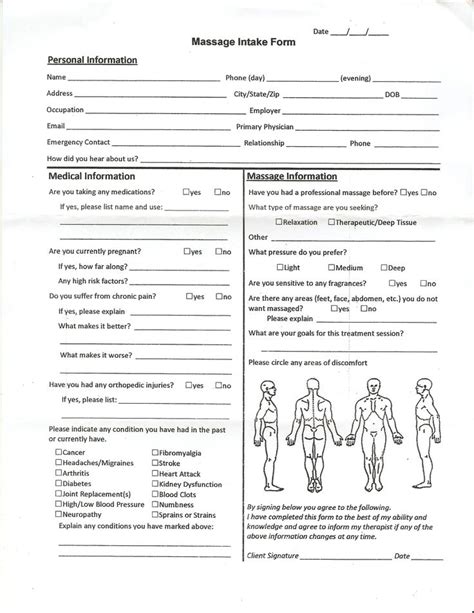 Massage Intake Forms Massage Therapy Business Massage Therapy