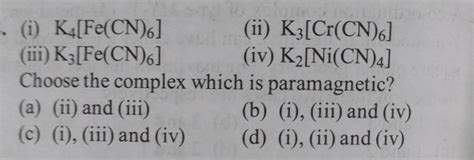 I K[fe Cn 6] Ii K3[cr Cn 6] Iii Inorganic Chemistry