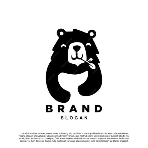 Lindo Oso Mordiendo Vector De Diseño De Logotipo De Hoja De Hierba