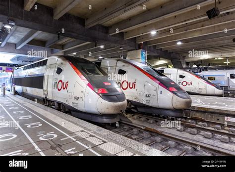 TGV Duplex Trains SNCF High Speed Train In Gare Paris Montparnasse