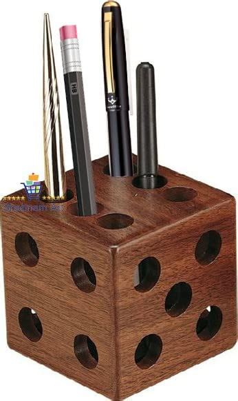 Wooden Mystique Wooden Pen Weight Pen Stand Cube Dice Pen Holder