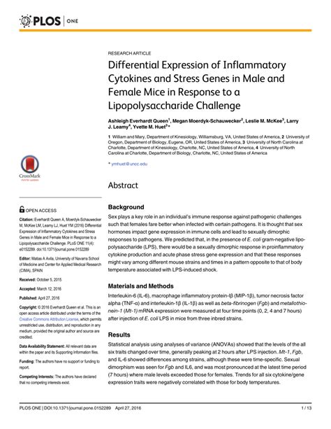 Pdf Differential Expression Of Inflammatory Cytokines And Stress