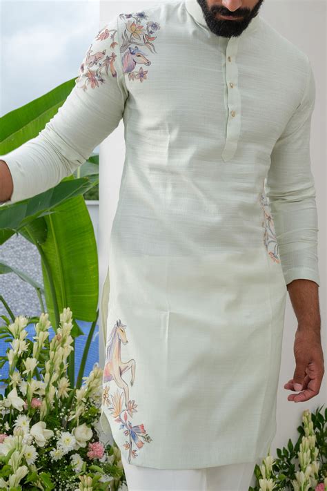 Buy Mint Green Hand Painted Kurta Set By Amrit Dawani At Aashni And Co