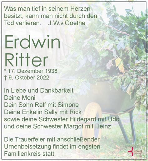 Traueranzeigen Von Erdwin Ritter Trauer Anzeigen De