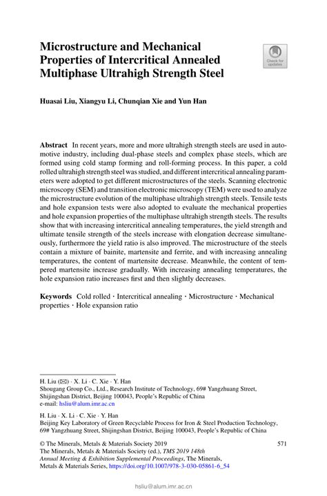 PDF Microstructure And Mechanical Properties Of Intercritical