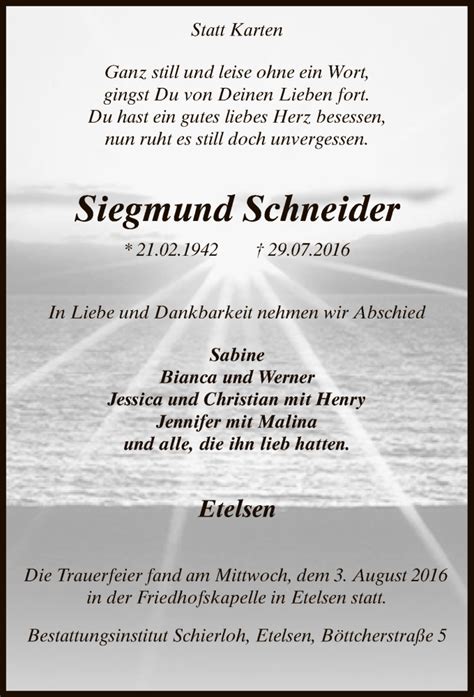 Traueranzeigen Von Siegmund Schneider Trauer Kreiszeitung De