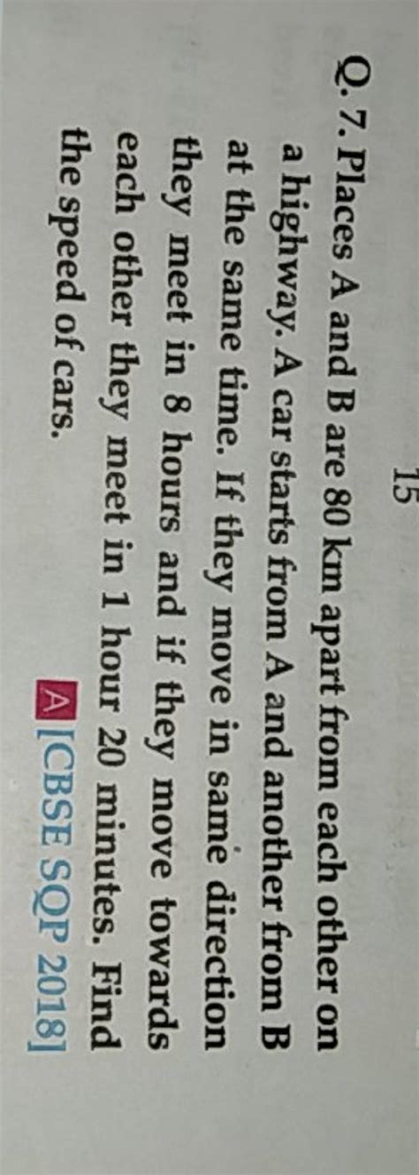 Q Places A And B Are Km Apart From Each Other On A Highway A Car