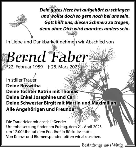 Traueranzeigen Von Bernd Faber Trauer Anzeigen De