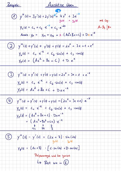 Differentialgleichungen Ansätze Beispiele Ansätze üben tÄ ① y