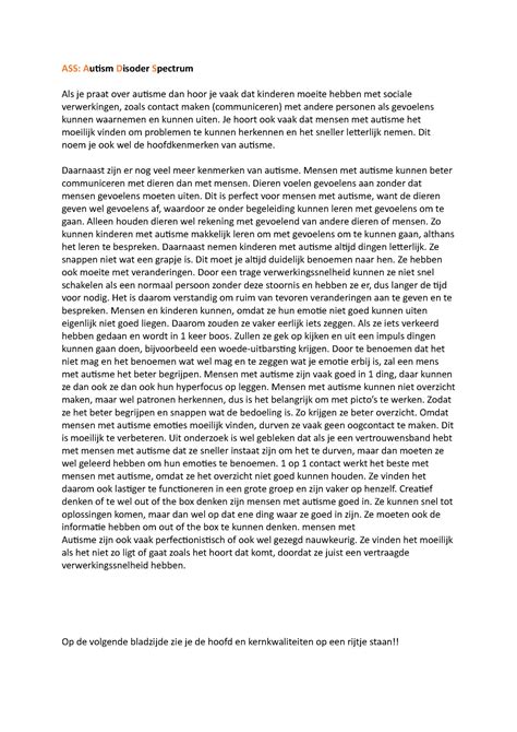 ASS Autisme Samenvatting ASS Autism Disoder Spectrum Als Je