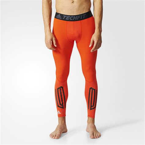 Adidas Techfit Tough Mens Orange Compression Long Running Tights