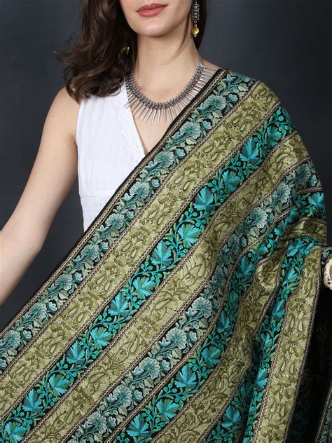 Moonless Night Aari Embroidered Stole With All Over Multicolor Striped