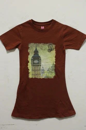 Girls Brown Half Sleeve Cotton T Shirt Casual Wear Size Medium At Rs