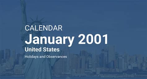 January 2001 Calendar United States