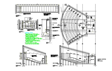 Architecture Auditorium Section And Elevation Design Cad Drawing Dwg