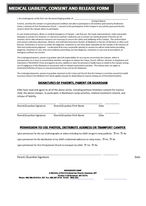 Medical Liability Consent And Release Form Printable Pdf Download