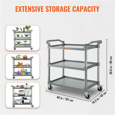 Vevor Utility Service Cart With Wheels Tier Food Service Cart Lbs
