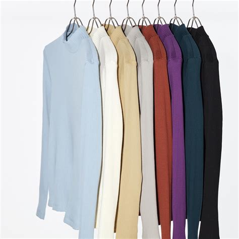 Ribbed High Neck Long Sleeved T Shirt Uniqlo