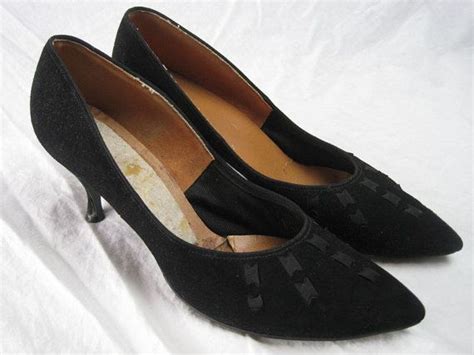 Vintage 1950s Black Suede Heels Stiletto Heel Pointed Toe Etsy