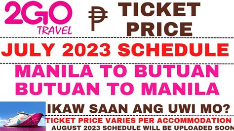 2GO TRAVEL Ticket Price And Travel Schedule July 2023 Manila To