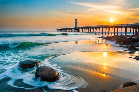 Premium Photo | A lighthouse and the ocean at sunset