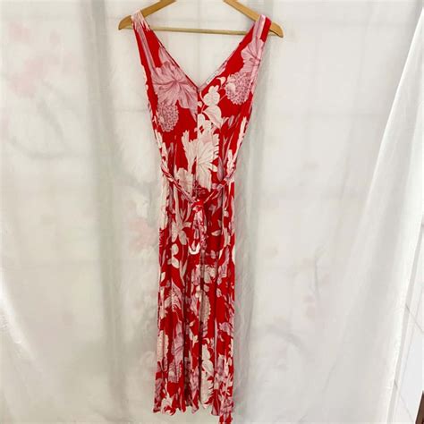 Witchery Womens Size 8 Sleeveless Dress Floral Red White S