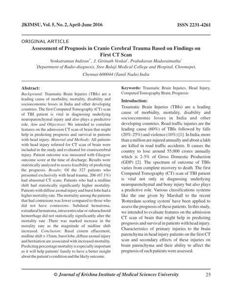 (PDF) Assessment of Prognosis in Cranio Cerebral Trauma Based on ...