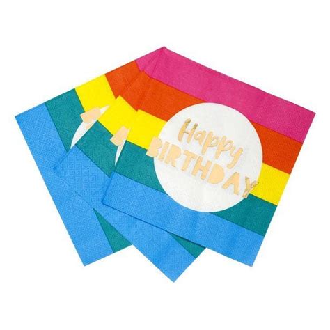 Rainbow Happy Birthday Paper Napkins 33cm 16pk Party Delights