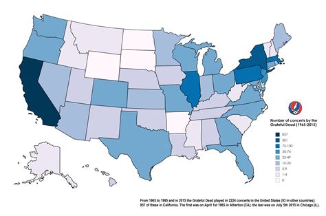 Number of Grateful Dead concerts by state (1965-2015) : r/gratefuldead