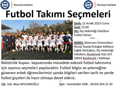 Futbol Takımı Seçmeleri Teknoloji Fakültesi Marmara Üniversitesi