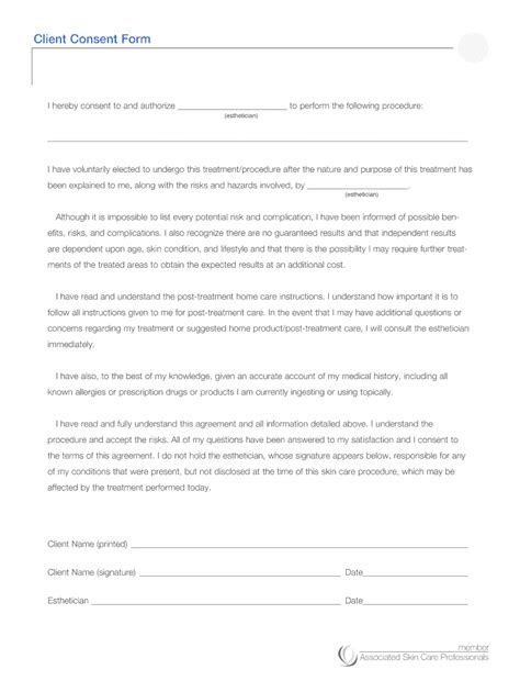 Medical Esthetician Consent Forms Printable Consent Form