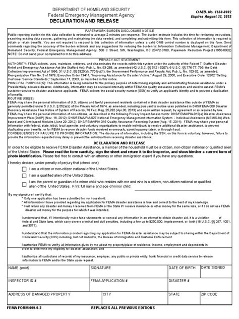 Declaration And Release Fema Form 009 0 3 Aug2022 Download Free Pdf Federal Emergency