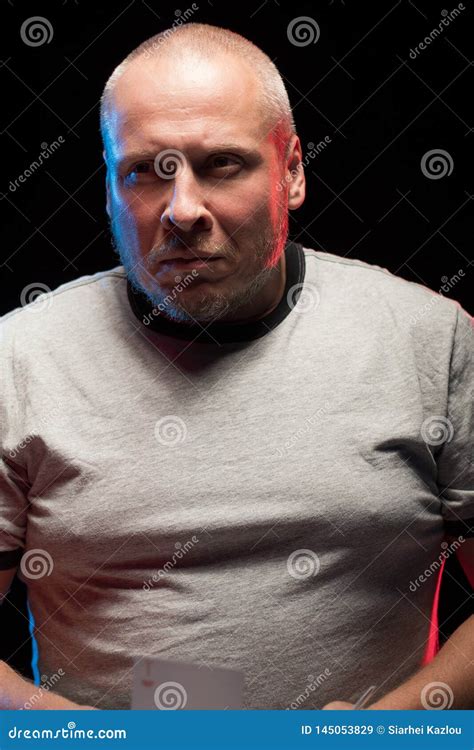 Adult Man In Gray T Shirt Posing Stock Image Image Of Blank Blue