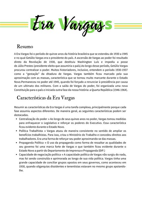 SOLUTION Resumo Sobre A Era Vargas Studypool