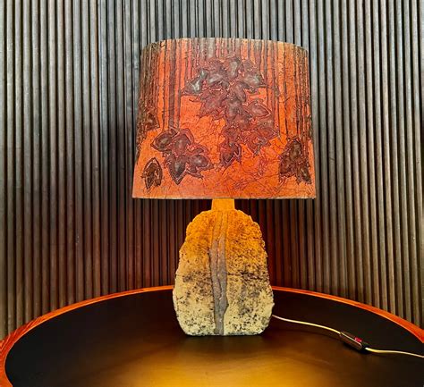 Lampe de Bureau Sculpturale en Céramique avec Abat Jour en Batik