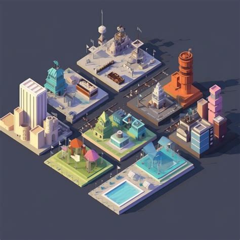 Premium AI Image Arafed Low Polygonal City With A Water Fountain And