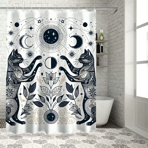 Lzatpd Boho Shower Curtain Cute Black Cat Shower Curtain Bohemian Mid