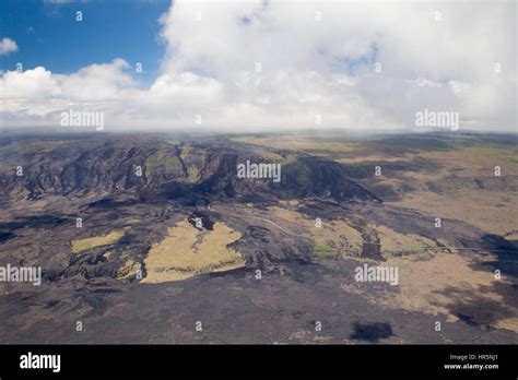 Aerial Shot Of The Crater Of The Active Volcano Kilauea Emitting