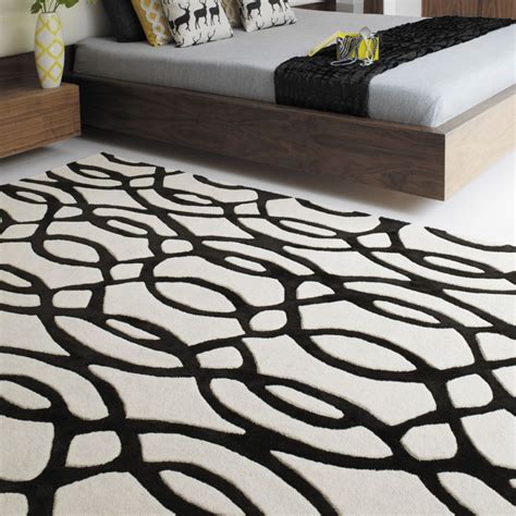 Tapis De Salon Design Noir Et Blanc En Laine Fait Main White Rug