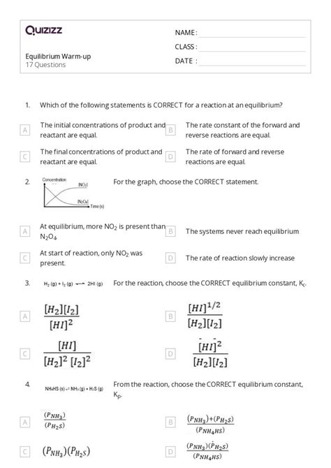 50 Equilibrium Constant And Reaction Quotient Worksheets For 10th