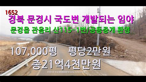 번호 1652 경북 문경시 국도변 다용도 개발되는 임야 급매물 Youtube