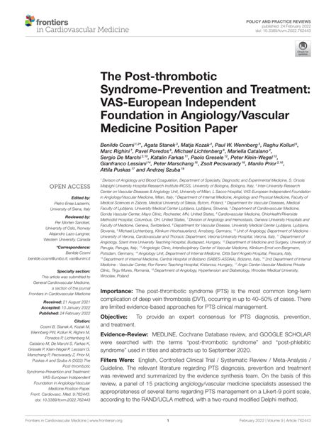 Pdf The Post Thrombotic Syndrome Prevention And Treatment Vas European Independent Foundation