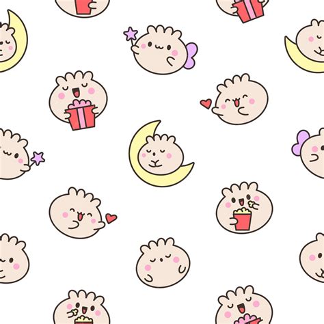 Premium Vector Cute Kawaii Smiling Dim Sum Seamless Pattern