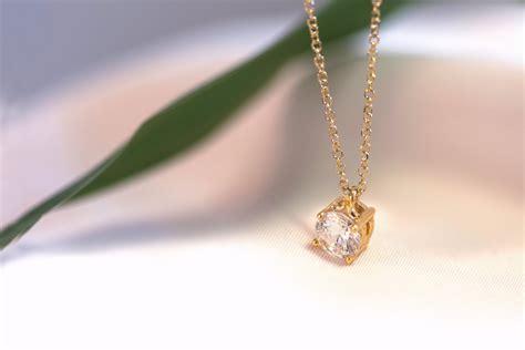 14K Gold Diamond Solitaire Necklace Solid Gold Necklace - Etsy