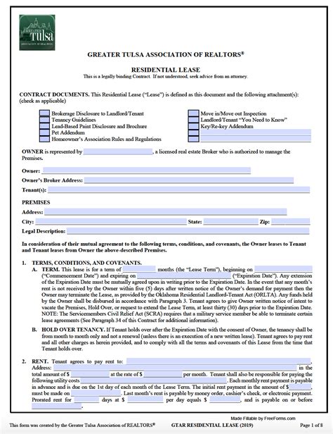 Free Oklahoma Standard Residential Lease Agreement Template Pdf Word