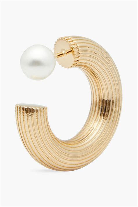 OSCAR DE LA RENTA Gold Tone Faux Pearl Hoop Earrings THE OUTNET