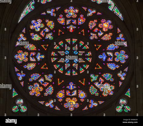 Prague Czech Republic October 9 2017 Colorful Religious Stained Glass Rose Window St