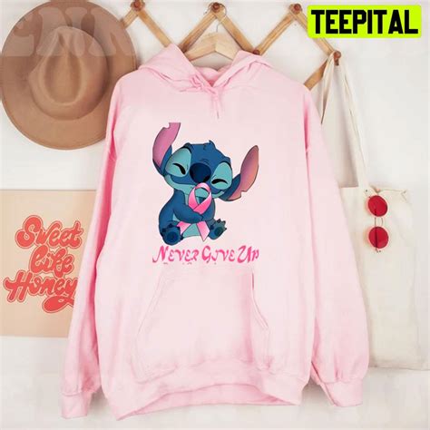 Stitch Never Give Up Breast Cancer Awareness Unisex T Shirt Teepital Everyday New Aesthetic